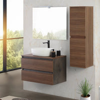 Mobile bagno sospeso 80 cm ossido e noce con top lavabo e specchio Kleo