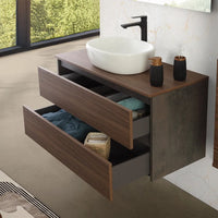 Mobile bagno sospeso 80 cm ossido e noce con top lavabo e specchio Kleo