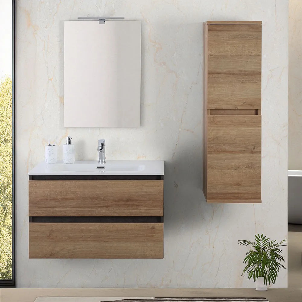 Mobile bagno sospeso 80 cm ossido e rovere con cassetti soft-close Kleo
