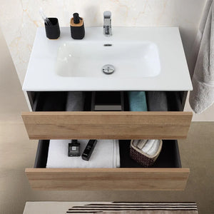 Mobile bagno sospeso 80 cm ossido e rovere con cassetti soft-close Kleo