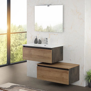 Mobile bagno sospeso 80 cm ossido e rovere con cassetto sfalsato Kleo