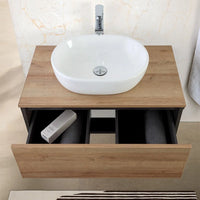 Mobile bagno sospeso 80 cm ossido e rovere con lavabo e specchio Kleo