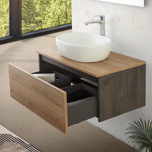 Mobile bagno sospeso 80 cm ossido e rovere con lavabo e specchio Kleo