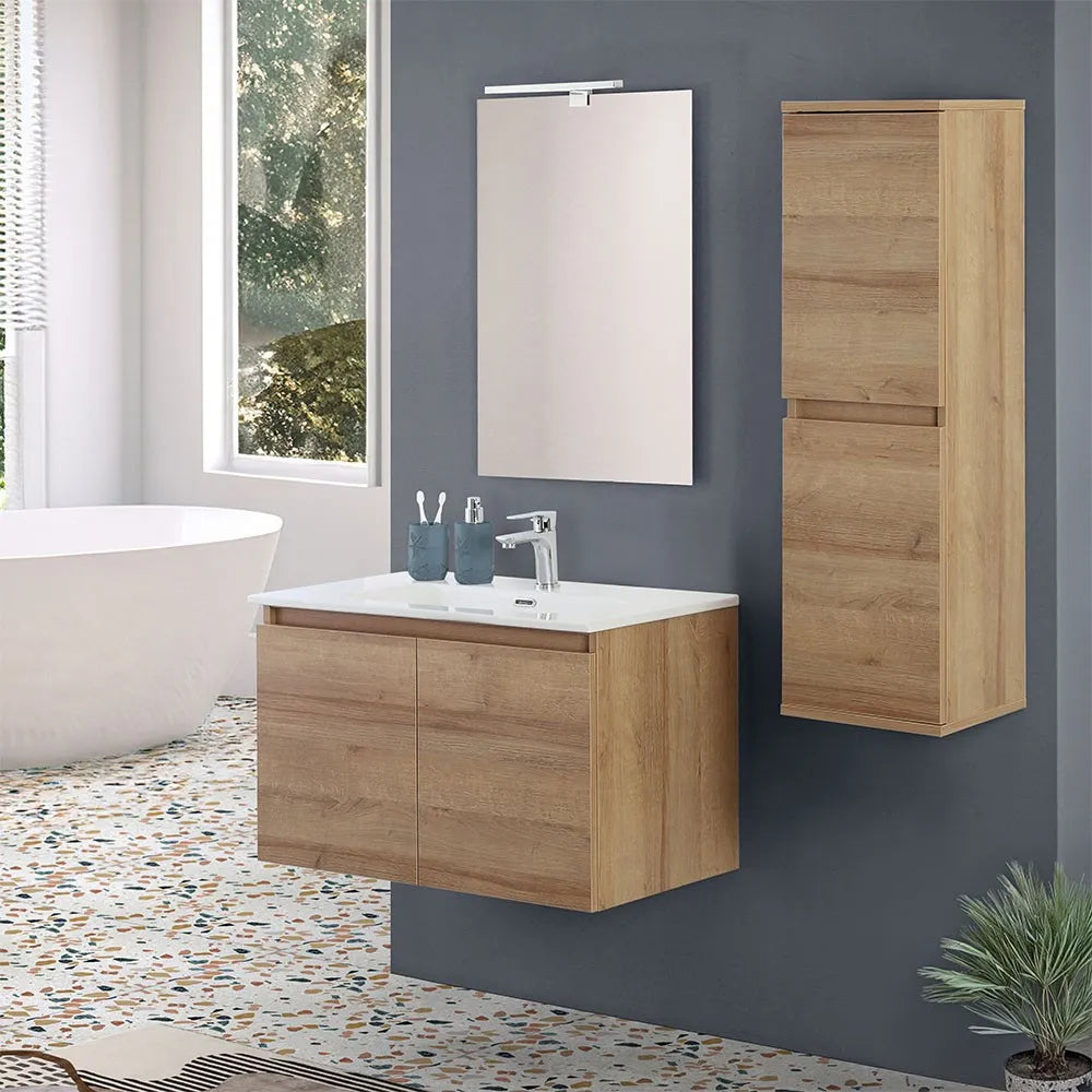 Mobile bagno sospeso 80 cm rovere africa con 2 ante soft-close Kleo