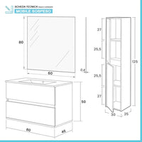 Mobile bagno sospeso 80 cm rovere bianco con pensile H 125 cm Nadia