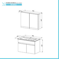 Mobile bagno sospeso 80 cm rovere scuro con specchio contenitore  Mona