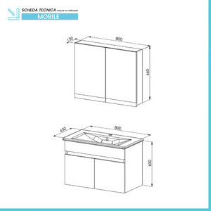 Mobile bagno sospeso 80 cm rovere scuro con specchio contenitore  Mona