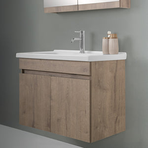 Mobile bagno sospeso 80 cm rovere scuro con specchio contenitore  Mona