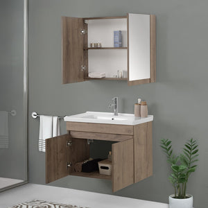 Mobile bagno sospeso 80 cm rovere scuro con specchio contenitore  Mona