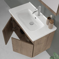 Mobile bagno sospeso 80 cm rovere scuro con specchio contenitore  Mona