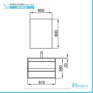 Mobile bagno sospeso 80 cm serie Nilo bianco lucido con colonna sospesa