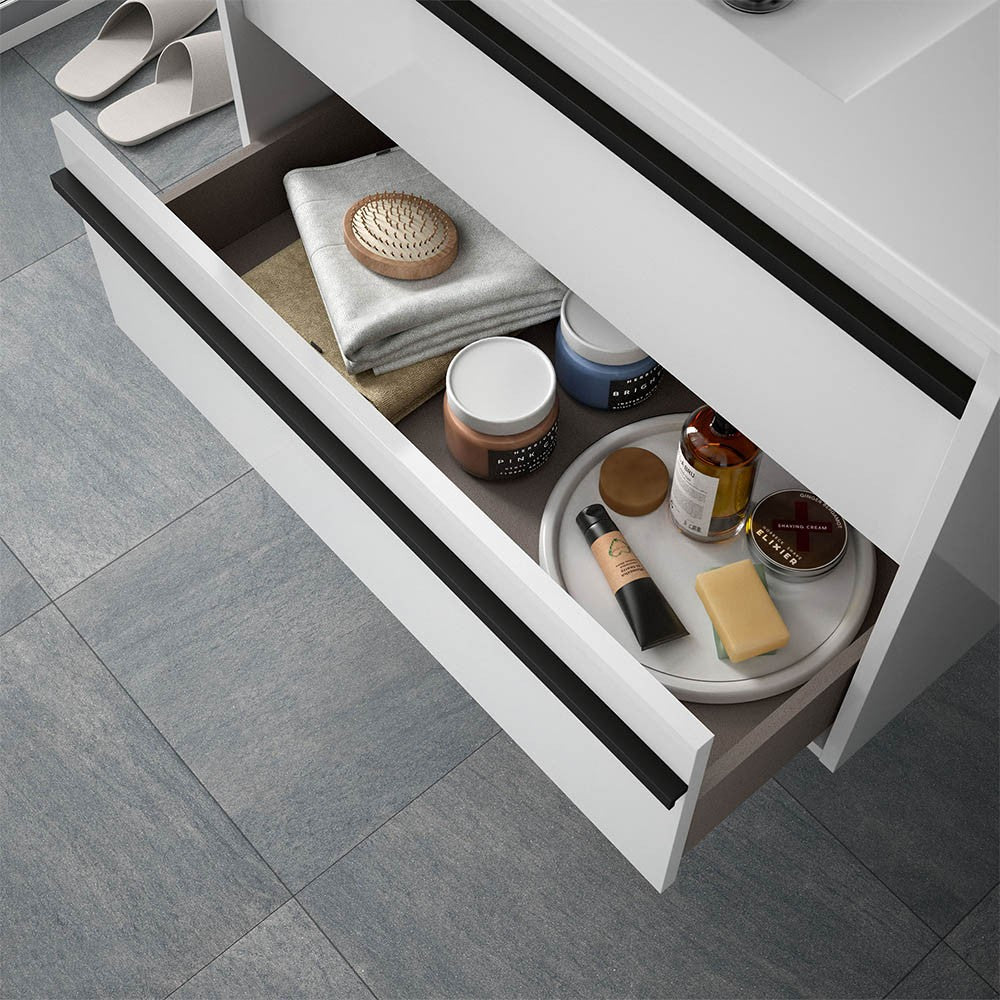 Mobile bagno sospeso 80 cm serie Nilo bianco lucido con colonna sospesa