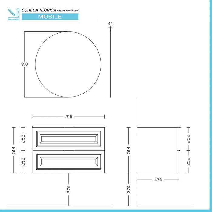Mobile bagno sospeso 80 cm tortora opaco con lavabo e specchio Matisse