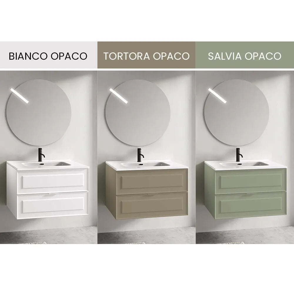 Mobile bagno sospeso 80 cm tortora opaco con lavabo e specchio Matisse