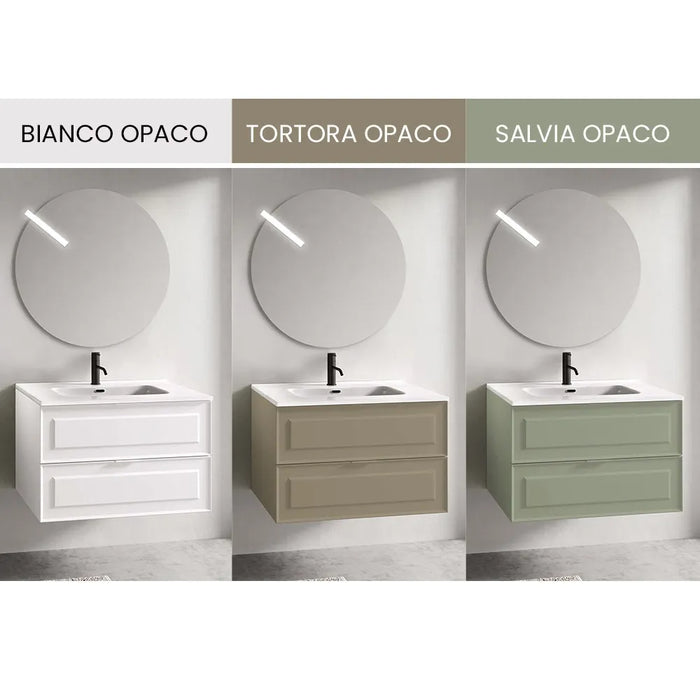 Mobile bagno sospeso 80 cm tortora opaco con lavabo e specchio Matisse