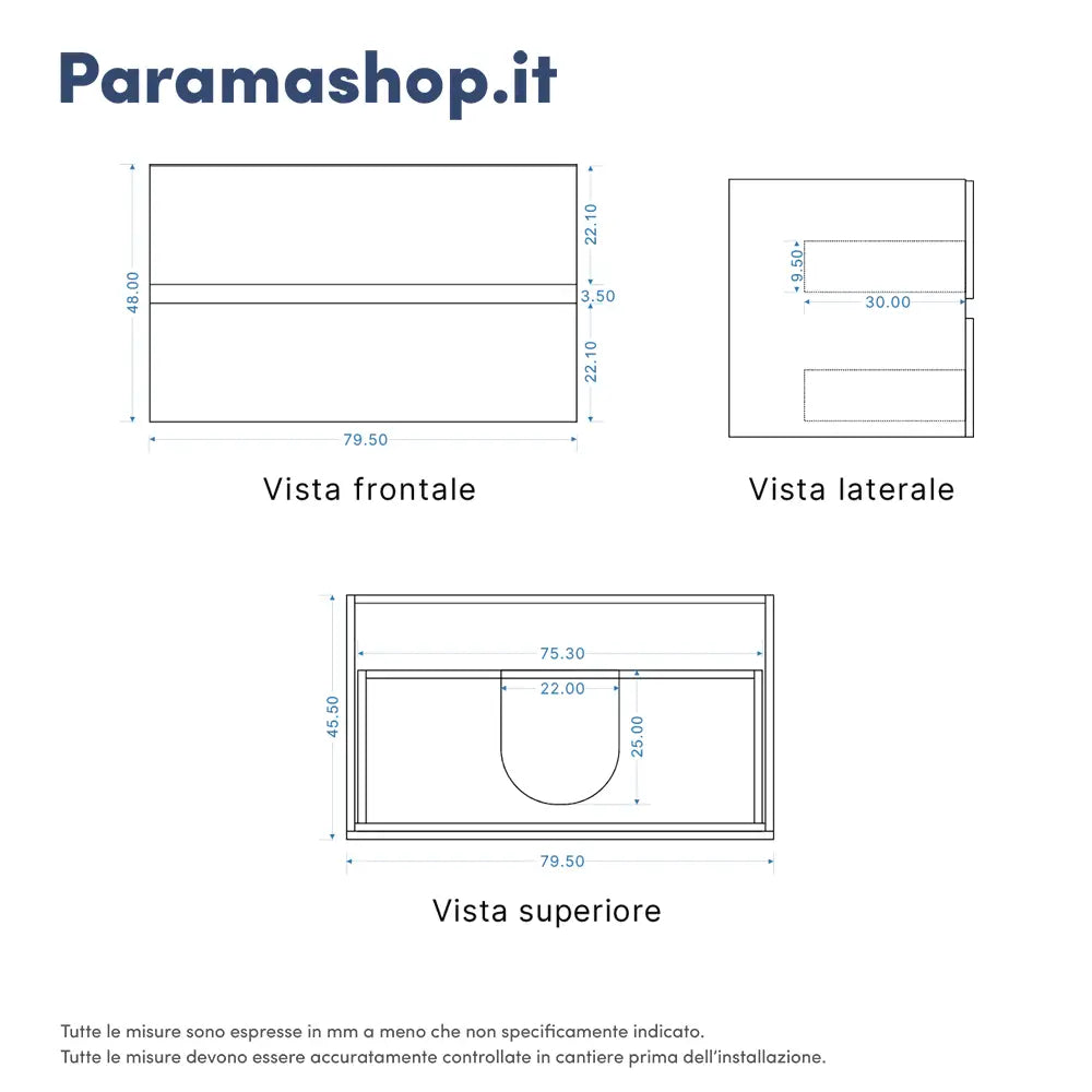 Mobile da bagno sospeso 80 cm rovere scuro con lavabo e specchio | Yili