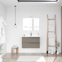 Mobile bagno sospeso 80 fango con lavabo in ceramica e specchio a filo LED  Victoria