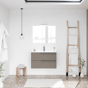 Mobile bagno sospeso 80 fango con lavabo in ceramica e specchio a filo LED  Victoria