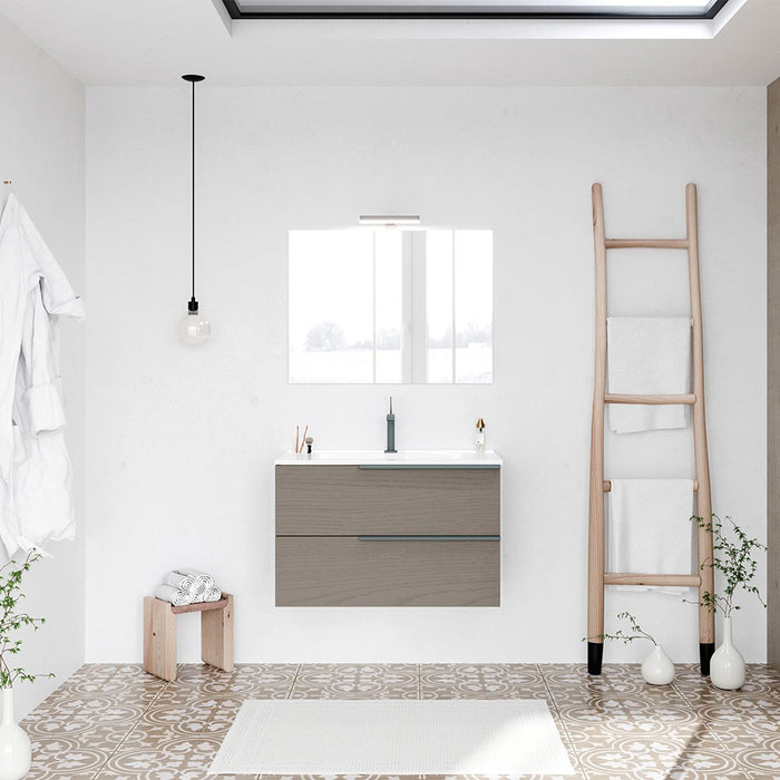 Mobile bagno sospeso 80 fango con lavabo in ceramica e specchio a filo LED  Victoria