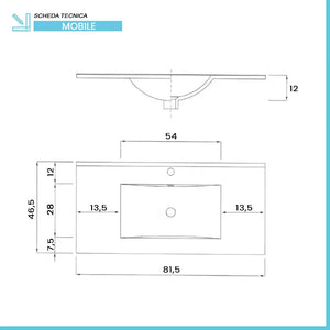 Mobile bagno sospeso 80 fango con lavabo in ceramica e specchio a filo LED  Victoria