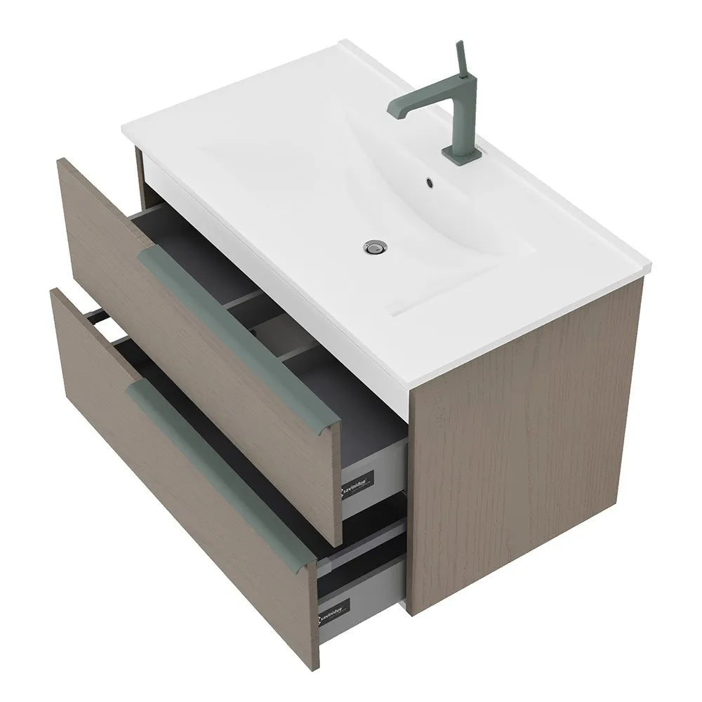 Mobile bagno sospeso 80 fango con lavabo in ceramica e specchio a filo LED  Victoria