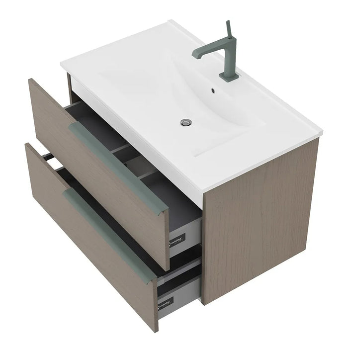 Mobile bagno sospeso 80 fango con lavabo in ceramica e specchio a filo LED  Victoria