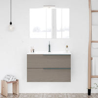 Mobile bagno sospeso 80 fango con lavabo in ceramica e specchio a filo LED  Victoria