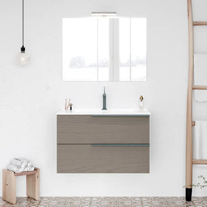 Mobile bagno sospeso 80 fango con lavabo in ceramica e specchio a filo LED  Victoria