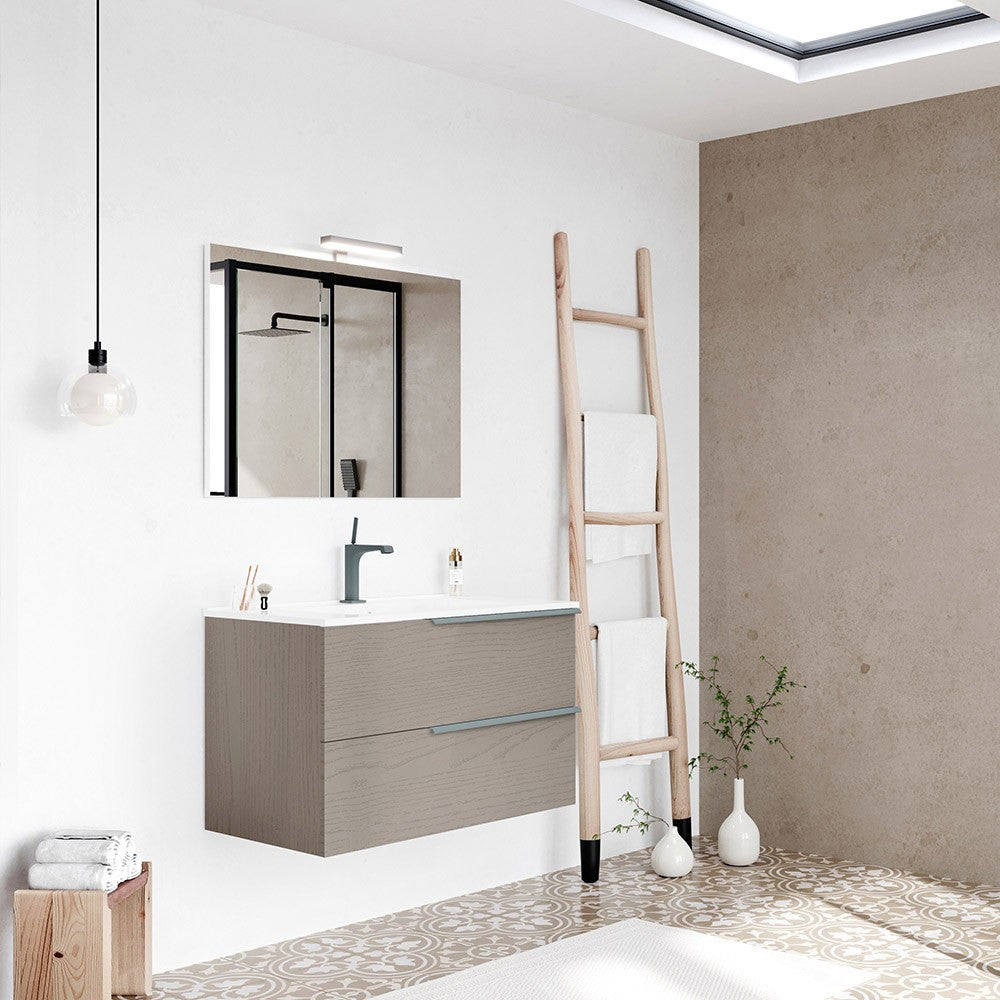 Mobile bagno sospeso 80 fango con lavabo in ceramica e specchio a filo LED  Victoria