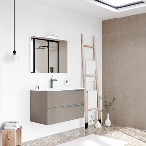 Mobile bagno sospeso 80 fango con lavabo in ceramica e specchio a filo LED  Victoria