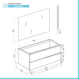 Mobile bagno sospeso 80 fango con lavabo in ceramica e specchio a filo LED  Victoria