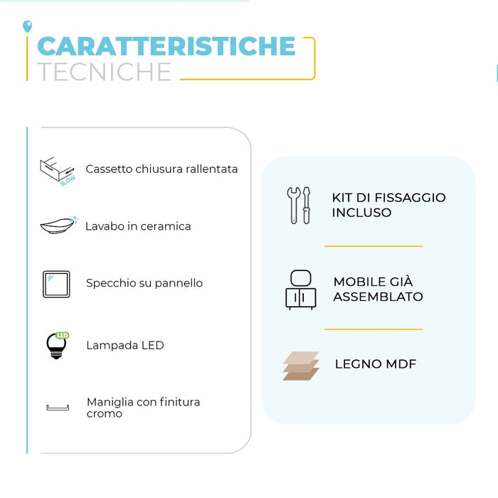 Mobile bagno sospeso 80 rovere africa con lavabo e specchio  Miami