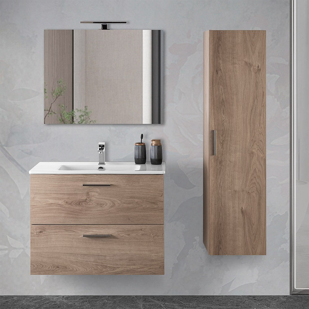 Mobile bagno sospeso 80 rovere africa con lavabo e specchio  Miami