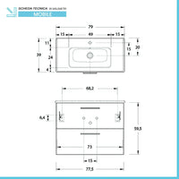 Mobile bagno sospeso 80 rovere africa con lavabo e specchio  Miami