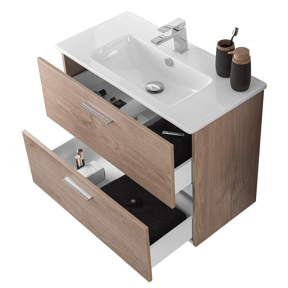 Mobile bagno sospeso 80 rovere africa con lavabo e specchio  Miami