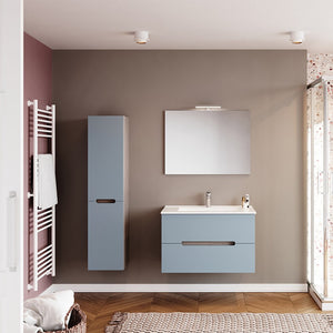 Mobile bagno sospeso 80 rovere fumo e blu pastello con lavabo e specchio  Iris