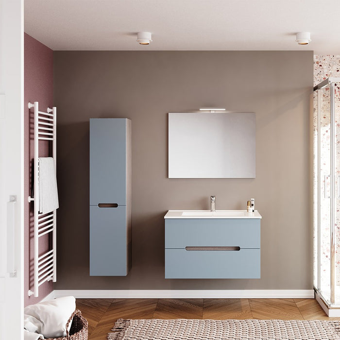 Mobile bagno sospeso 80 rovere fumo e blu pastello con lavabo e specchio  Iris