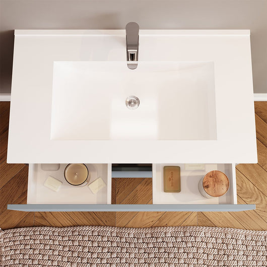 Mobile bagno sospeso 80 rovere fumo e blu pastello con lavabo e specchio  Iris