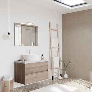 Mobile bagno sospeso 80 rovere fumo top cenere con specchio LED  Town