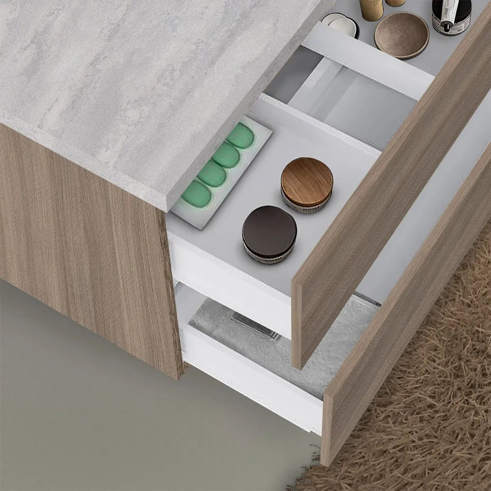 Mobile bagno sospeso 80 rovere fumo top cenere con specchio LED  Town