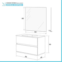 Mobile bagno sospeso 80 rovere naturale completo con 2 cassetti Nadia