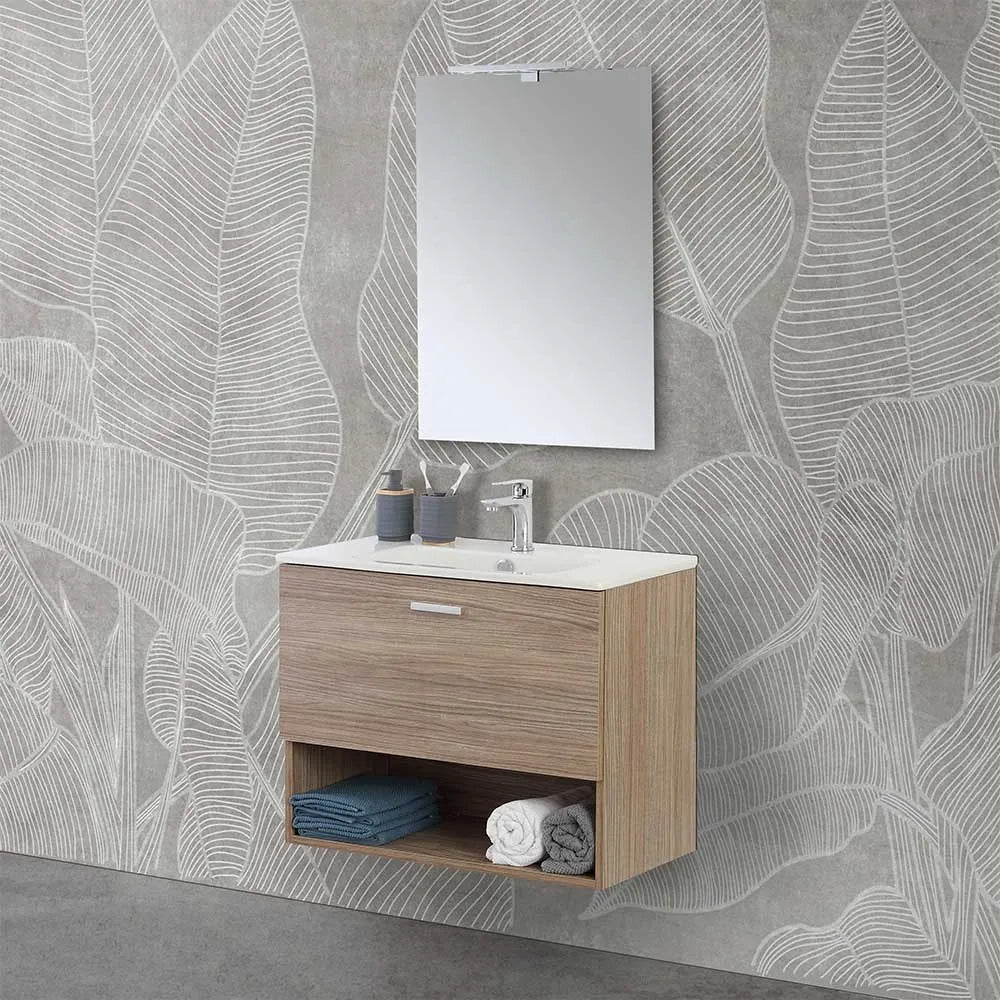 Mobile bagno sospeso 80 rovere tropea con lavabo e specchio LED  Martha