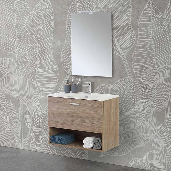 Mobile bagno sospeso 80 rovere tropea con lavabo e specchio LED  Martha