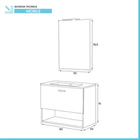 Mobile bagno sospeso 80 rovere tropea con lavabo e specchio LED  Martha
