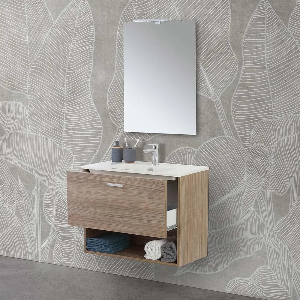 Mobile bagno sospeso 80 rovere tropea con lavabo e specchio LED  Martha