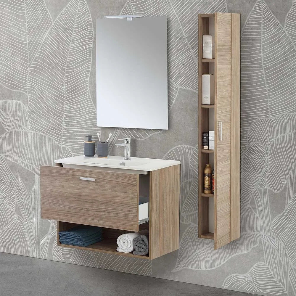 Mobile bagno sospeso 80 rovere tropea con pensile 150 lavabo e specchio  Martha
