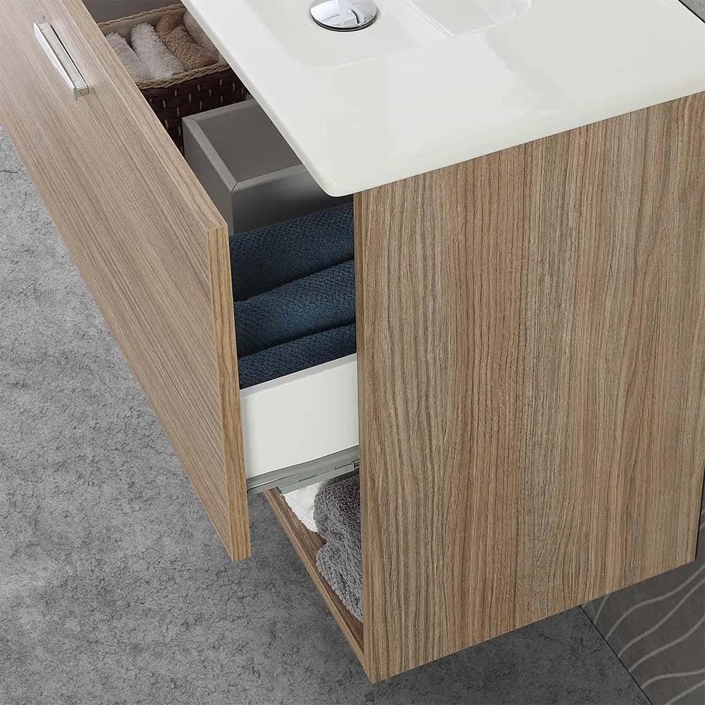 Mobile bagno sospeso 80 rovere tropea con pensile 150 lavabo e specchio  Martha