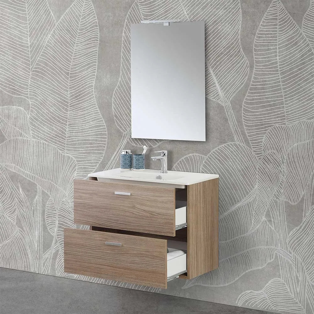 Mobile bagno sospeso 80 rovere tropea con top e specchiera LED  Martha
