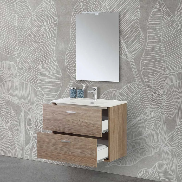 Mobile bagno sospeso 80 rovere tropea con top e specchiera LED  Martha