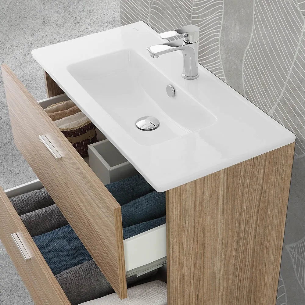 Mobile bagno sospeso 80 rovere tropea con top e specchiera LED  Martha